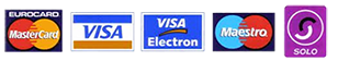 Types of card payment Visa, Maestro, American Express, Solo, Switch